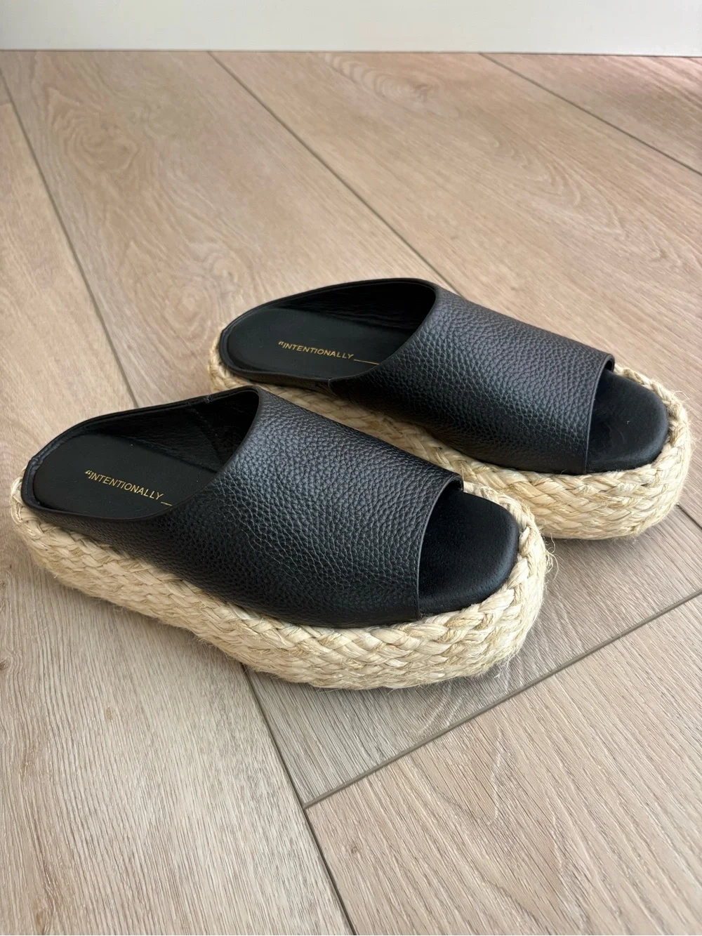 INTENTIONALLY BLANK Black Leather Platform Espadrille Mule
